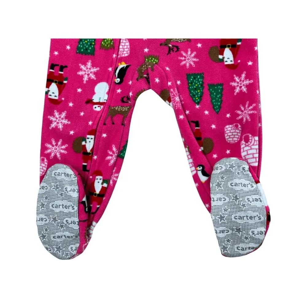 Carter's Christmas Trees Reindeer Santa Claus Fleece Footie 18 months‎ WInter